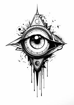 Tattoo template of a stylized all-seeing eye with esoteric symbols