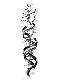 Tattoo template of a tree and DNA helix intertwined