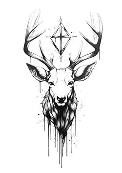 Tattoo template of a stag with geometric symbol and antlers