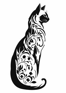 Tattoo template of a stylized floral cat design