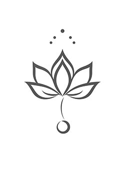 Tattoo template of a minimalist lotus flower design with geometric elements and dots