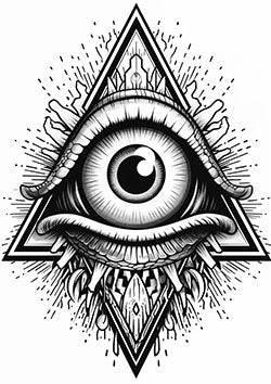 Tattoo template of an all-seeing eye with geometric design radiating enlightenment and mystery