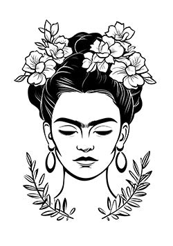 Tattoo template of a serene woman with closed eyes and floral adornments