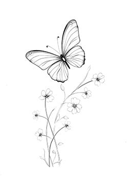 Tattoo template of a butterfly with flowers