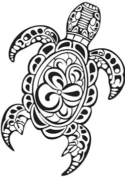 Tattoo template of an ornate turtle with detailed patterns