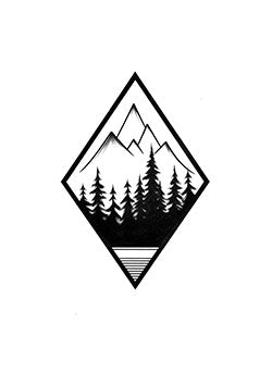 Tattoo template of a stylized mountain range with pine trees