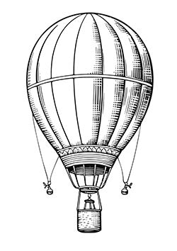 Tattoo template of a hot air balloon in black and white representing adventure and freedom