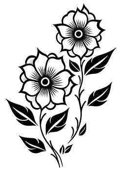 Tattoo template of a blooming pair of flowers with detailed petals and leaves