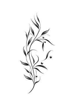 Tattoo template of a stylized botanical branch with leaves and berries