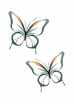 Tattoo template of a pair of delicate butterflies with intricate, colorful wings representing transformation and grace.