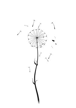 Tattoo template of a dandelion with seeds flying away