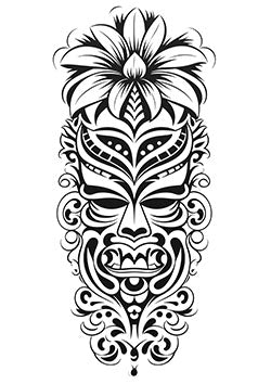 Tattoo template of a tribal mask with a floral crown