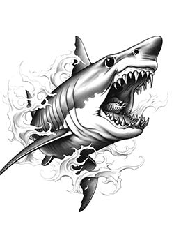 Tattoo template of a shark breaking through waves, exuding strength