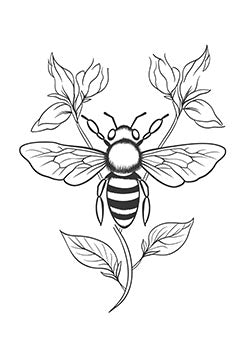 Tattoo template of a bee above a flower