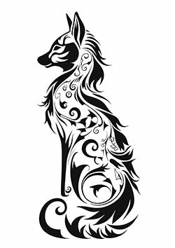 Tattoo template of a stylized tribal fox design