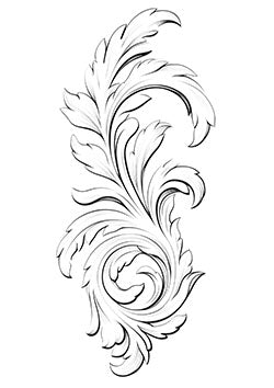 Tattoo template of an artistic feather with a swirl design