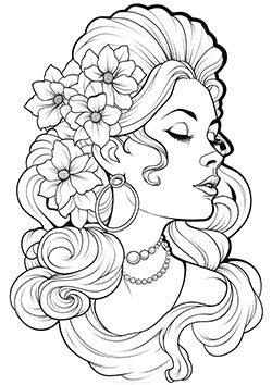 Tattoo template of a serene woman with flowers in her hair