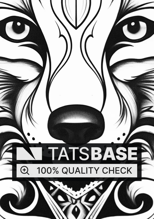 Tattoo template of a stylized wolf with tribal patterns