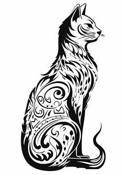 Tattoo template of a tribal patterned cat