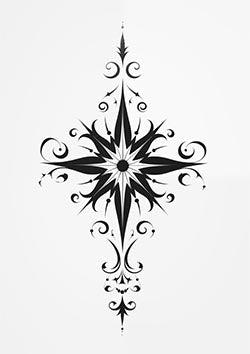 Tattoo template of a stylized compass rose design