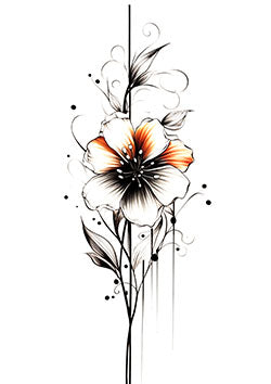 Tattoo template of an elegant contrasting flower with swirling leaves