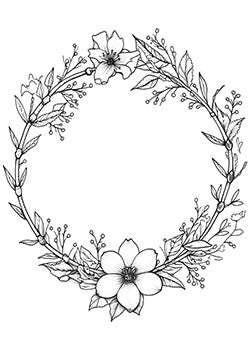 Tattoo template of a floral wreath with flowers and leaves