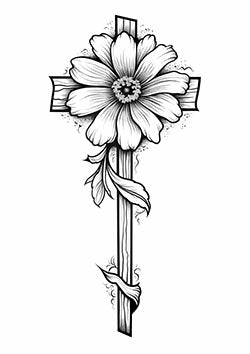 Tattoo template of a floral cross design