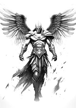 Tattoo template of a winged armored warrior