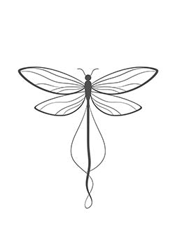 Tattoo template of a stylized delicate dragonfly with elongated body