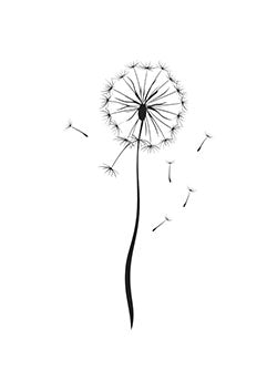 Tattoo template of a dandelion losing seeds