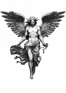 Tattoo template of an angel with wings