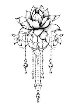 Tattoo template of a lotus with jewel adornments and sacred geometry elements