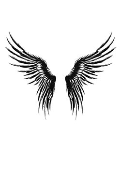 Tattoo template of a pair of black angel wings symbolizing freedom and protection