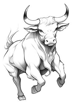 Tattoo template of a poised bull with large horns