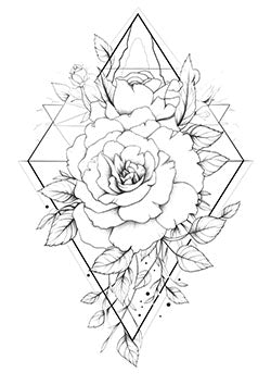 Tattoo template of a rose within geometric patterns