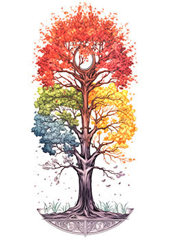 Tattoo template of a tree representing the four seasons