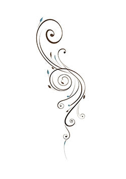 Tattoo template of a swirling vine with blue and brown leaves, showcasing grace and natural beauty.