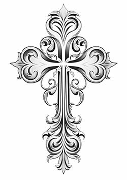 Tattoo template of an ornate filigree cross design