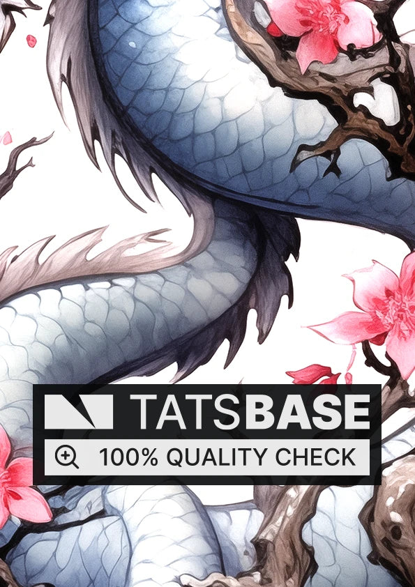 Tattoo template of a dragon with sakura blossoms