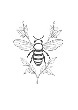 Tattoo template of a bee with flowers