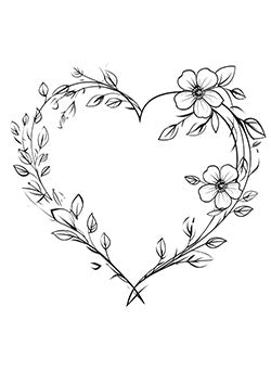 Tattoo template of a heart design with flowers and leaves