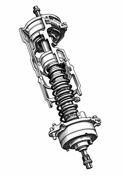 Tattoo template of a shock absorber with intricate mechanical details.