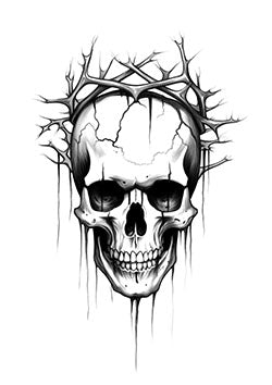 Tattoo template of a skull with a cracked crown of thorns