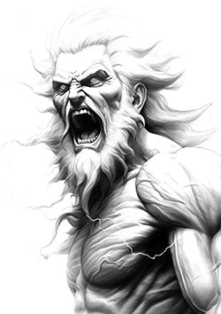 Tattoo template of a roaring elder exuding intense rage and raw power