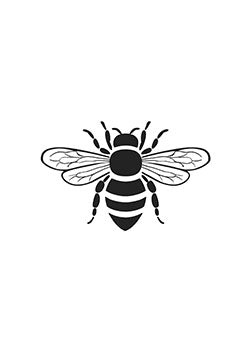 Tattoo template of a bee with detailed wings and bold stripes, symbolizing harmony and industriousness