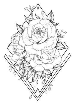 Tattoo template of a geometric peony design