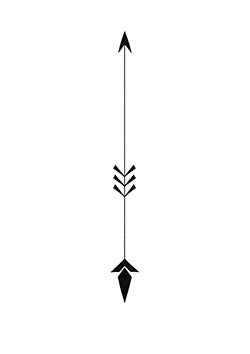 Tattoo template of a stylized arrow with detailed fletching