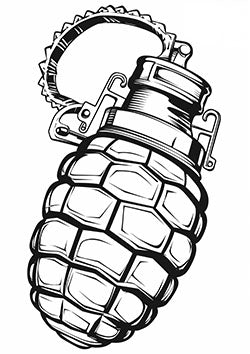 Tattoo template of a detailed grenade with precision line work