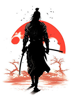 Tattoo template of a solitary samurai with a sword