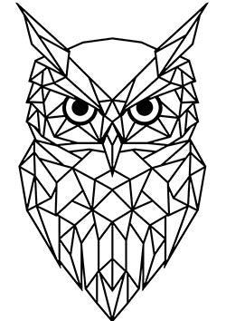 Tattoo template of a geometric owl design emphasizing wisdom and detail